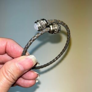 EUC: light gray, braided bracelet with white and crystal stones